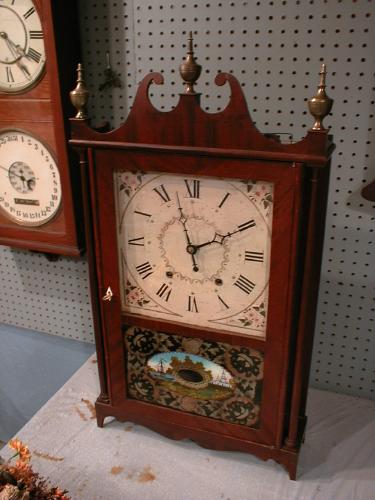 Chauncey Ives 30 hour pillar and scroll wood works mantle clock. — Antique Clocks Price Guide