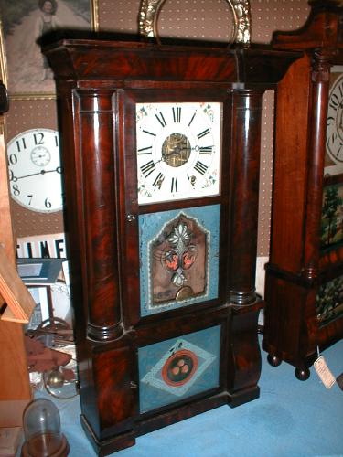 Eight day mantle clock with rare Atkins brass weight-driven — Antique Clocks Price Guide