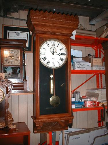 Eight-day weight-powered wall regulator with solid Oak case. — Antique Clocks Price Guide