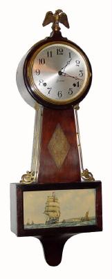 C.1925, Sessions ÒHALIFAXÓ, 8-day time and strike banjo clock, mahogany case with original card-stock tablet. — Antique Clocks Price Guide