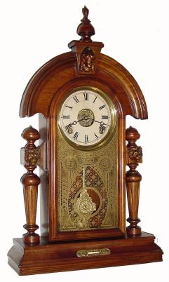 C.1890, Ingraham 8-day Walnut parlor clock, similar to the Ansonia King. — Antique Clocks Price Guide