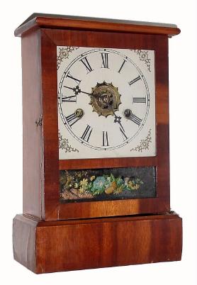 C.1870, Gilbert Cottage Clock, Time and Alarm, in a mahogany veneer case, 30 hour. — Antique Clocks Price Guide