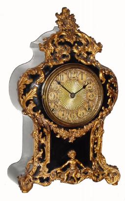 C.1895, F. Kroeber, New York, ÓVersaillesÒ cast iron mantel clock with polished enamel finish and painted white metal overlay. — Antique Clocks Price Guide
