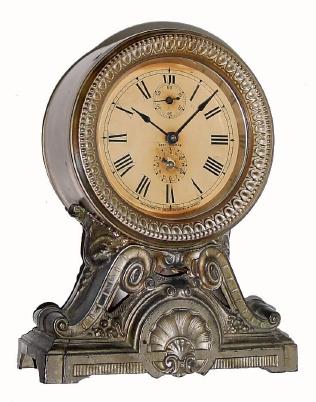 C.1910, Seth Thomas ÓLONG ALARMÒ, in a cast spelter case with nickel finish. — Antique Clocks Price Guide