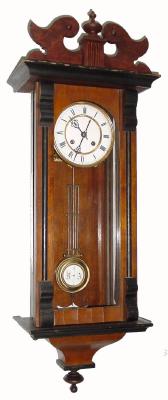 C.1890, German, ÓR-AÒ Spring Regulator, 8-day time and strike, in a walnut case with ebonized trim. — Antique Clocks Price Guide