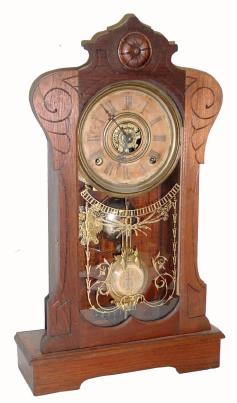 C.1890, F. Kroeber, NY, ÒCLINTONÓ walnut cased shelf clock, 8-day time, strike and alarm with optional indicator pendulum. — Antique Clocks Price Guide