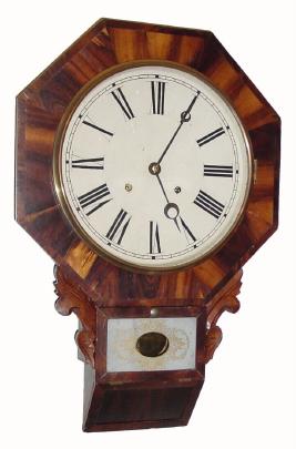 C.1875 Waterbury Clock Co., ÓDrop OctagonÒ, 8-day time/strike rosewood wall clock. — Antique Clocks Price Guide