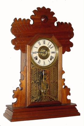 C.1895 E. Ingraham and Co., ÒLilacÓ, 8-day time/strike/alarm walnut mantel clock. — Antique Clocks Price Guide