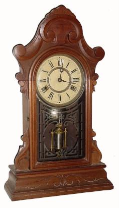 C.1885 New Haven Clock Co., ÒOderÓ, 8-day time/strike walnut mantel clock. — Antique Clocks Price Guide