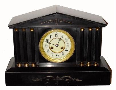 C.1900, French, 8-day time/strike black marble mantel clock. — Antique Clocks Price Guide