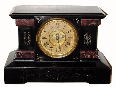 C.1890, New Haven ÒGENESTAÓ, black enameled iron clock with struck sash and paper outer dial, with open escapement. — Antique Clocks Price Guide