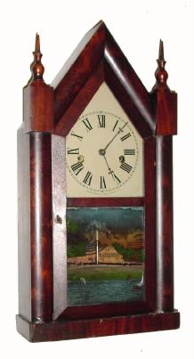 C.1875 Waterbury Clock Co., 30-hour time/strike, full size mahogany steeple clock. — Antique Clocks Price Guide
