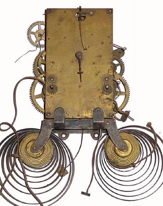 Calendar Movement only, C.1868-70, Atkins 30 Day fusee movement with solid plates and cast iron attachment for fusees. — Antique Clocks Price Guide