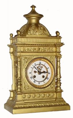C.1890, French, Vincenti and Cie, 8-day time/strike gilt white metal architectural mantel clock. — Antique Clocks Price Guide