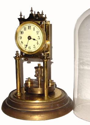 C.1905, German, Jahresuhrenfabrik, 400 day clock with disc pendulum and old dome. — Antique Clocks Price Guide