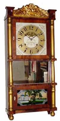 C.1850 Birge, Peck and Co., Bristol, Conn, 8-day time/strike triple-deck shelf clock — Antique Clocks Price Guide