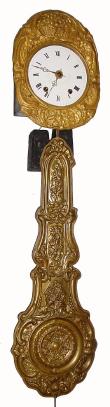 C.1850, French, Morbier with Crown Wheel escapement, porcelain dial and large repousse pendulum. — Antique Clocks Price Guide