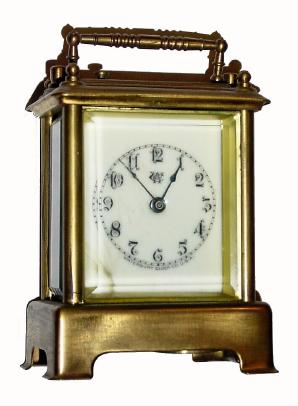 C.1893, Waterbury Clock Co., ÓConductorÒ, 30-hour, time/strike and repeat carriage clock. — Antique Clocks Price Guide