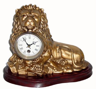 C.2001, Chinese, Repro ÒLION BLINKERÓ, 30-hour timepiece, painted iron case on hardwood base; eyes move from side to side with each tick. — Antique Clocks Price Guide