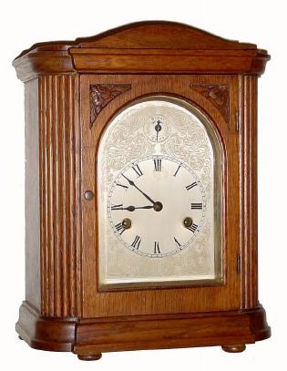 C.1910, Hamburg American, 8-day 3/4 Westminster chime oak mantel clock (strikes the hours, plays chime on quarters). — Antique Clocks Price Guide