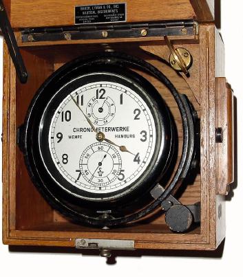 C.1948, German, Wempe, Chronometer, in its original bakelite tub, mounted in original oak inner-box, and now with a Hamilton mahogany outer box. — Antique Clocks Price Guide