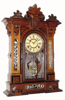 C.1885, Wm. L. Gilbert, ÓAMPHIONÒ, walnut cased, beveled etched mirror side parlor clock. — Antique Clocks Price Guide