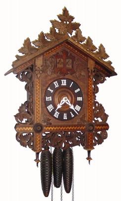C.1900 German, 30-hour cuckoo and quail (quarter striking) wall clock in very clean restored condition. — Antique Clocks Price Guide