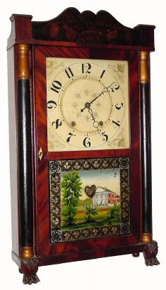 C.1832 Henry Terry, Plymouth, Conn., 30-hour wood movement time/strike half-column and splat shelf clock. — Antique Clocks Price Guide
