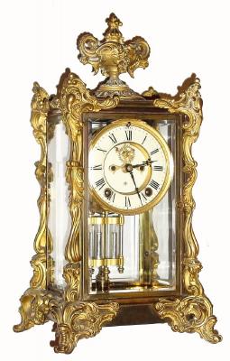 C.1914, Ansonia, ÒMarchionesseÓ 4-glass crystal regulator with open escapement on the dial. — Antique Clocks Price Guide