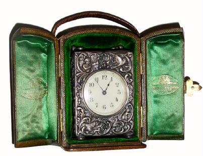 C.1902 (hallmarked), English, Mini Silver Carriage clock with travel case. — Antique Clocks Price Guide