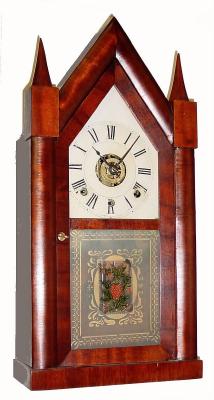 C.1847, Chauncey Boardman, Bristol, Conn, mahogany steeple clock with rare triple fusee movement. (time, strike and alarm, 1-day). — Antique Clocks Price Guide
