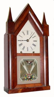 C.1848, William S. Johnson, NY, mahogany steeple clock with rare 8-day Chauncey Boardman fusee time and strike movement. — Antique Clocks Price Guide