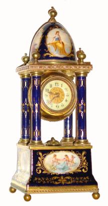C.1890, Austrian, Fine Porcelain LadyÕs clock, lever movement, back wind, in a hand painted Cobalt blue case of high quality with gold accents fired in. — Antique Clocks Price Guide