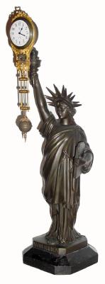C.1905, German, Junghans, ÒSTATUE OF LIBERTYÓ, bronzed spelter mystery swing clock. — Antique Clocks Price Guide