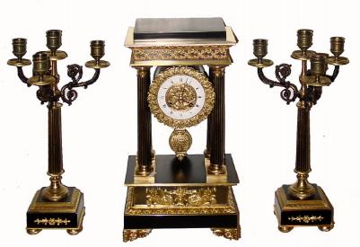 C.1890, French, Bronze Empire Mantel Clock Set, nicely restored. — Antique Clocks Price Guide