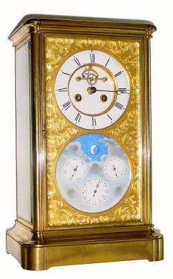 C.1895, French, Perpetual Double Dial calendar with moon phase, in a large 4-glass brass case. — Antique Clocks Price Guide