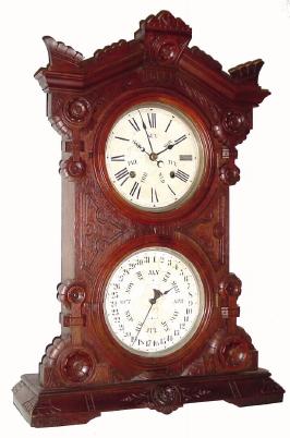 C.1878, Welch, Spring and Co., Forestville, Conn, ÓAUDRAN, VARIANT, BWÒ double dial perpetual calendar in walnut. — Antique Clocks Price Guide