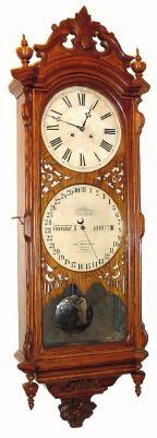 C.1880, Ithaca Calendar Clock Co., ÒNo. 0 BankÓ double dial wall calendar in oak /with restorations. — Antique Clocks Price Guide