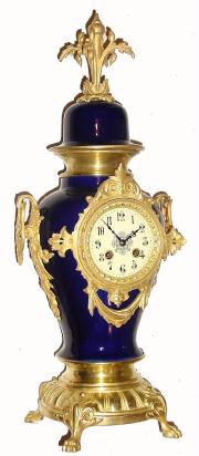 C.1890, French, Japy Freres, Blue Cobalt porcelain clock with ormolu trim. — Antique Clocks Price Guide
