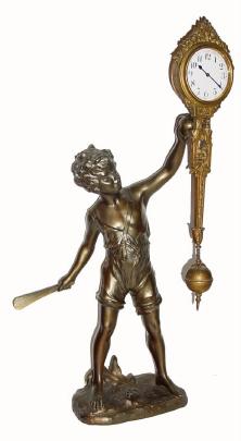 C.1905, German, Junghans, ÓBatboyÒ bronzed spelter, swinging mystery timepiece. — Antique Clocks Price Guide