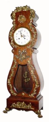 C.1890, French, Mini Tall Case, mahogany with floral ormolu, 8-day time and bell strike. — Antique Clocks Price Guide