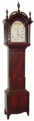 C.1825, American, Hoadley type wood works tall clock, in a faux grained, imitation mahogany case. — Antique Clocks Price Guide