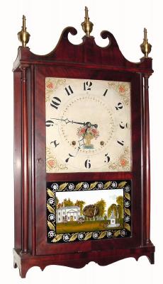 C.1828 Riley Whiting, 30-hour time and strike wood movement pillar and scroll shelf clock. — Antique Clocks Price Guide