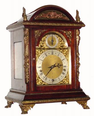 C.1890, German, Winterhalder and Hofmeier, 3-train, Westminster chime bracket clock, mahogany case with gilt brass caryatids, and arch dial with F/S in the arch. — Antique Clocks Price Guide