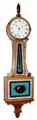 C.1980, English, Weight Banjo, in a cross banded mahogany case with reverse painted tablets. — Antique Clocks Price Guide