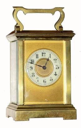 C.1900, French, Brass Cased Carriage clock, a block style case with square corners all around, time only. — Antique Clocks Price Guide