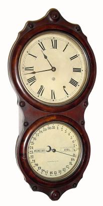 C.1878 Seth Thomas Clock Co., ÒOffice Calendar No. 7Ó, 8-day time/strike mahogany, double dial calendar clock. — Antique Clocks Price Guide