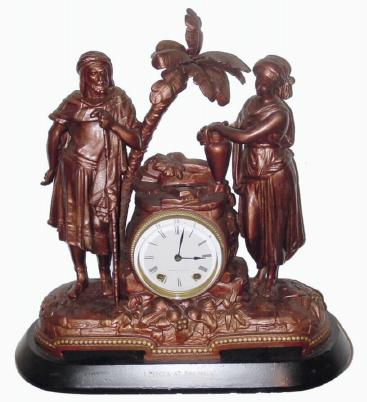 C.1870 Seth Thomas Sons, Thomaston, Conn., 8-day time/strike figural mantel clock labeled: ÒRebecca at the WellÓ. The dial is signed Ò Mitchell Vance and Co, N. Y.Ó. — Antique Clocks Price Guide