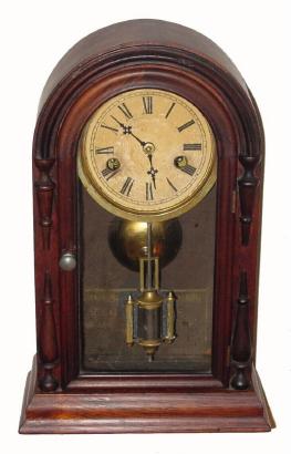 C.1875, Atkins Clock Co., ÒCENTENNIAL No. 3Ó, round gothic shelf clock. — Antique Clocks Price Guide