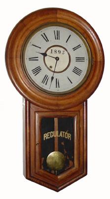 C.1890, New Haven Clock Co., ÒREGULATORÓ, long drop round top school clock, oak case. — Antique Clocks Price Guide